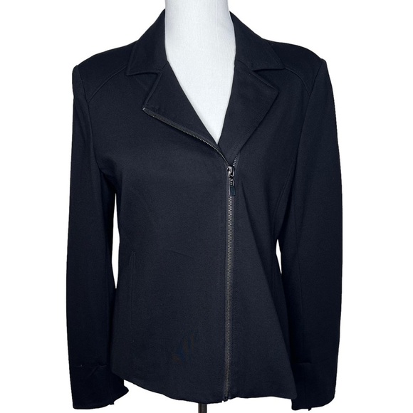 Grace Elements Black Zip Up Jacket Size 10 Zip Cuffs Neutral Fitted Classic Moto - Picture 1 of 14